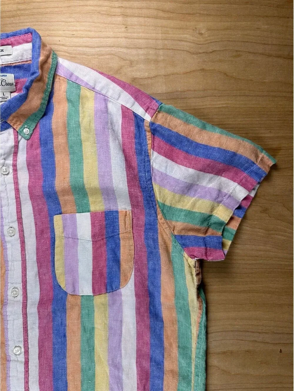 Jcrew Baird Mcnutt Linen button up shirt large made india striped colorful slim